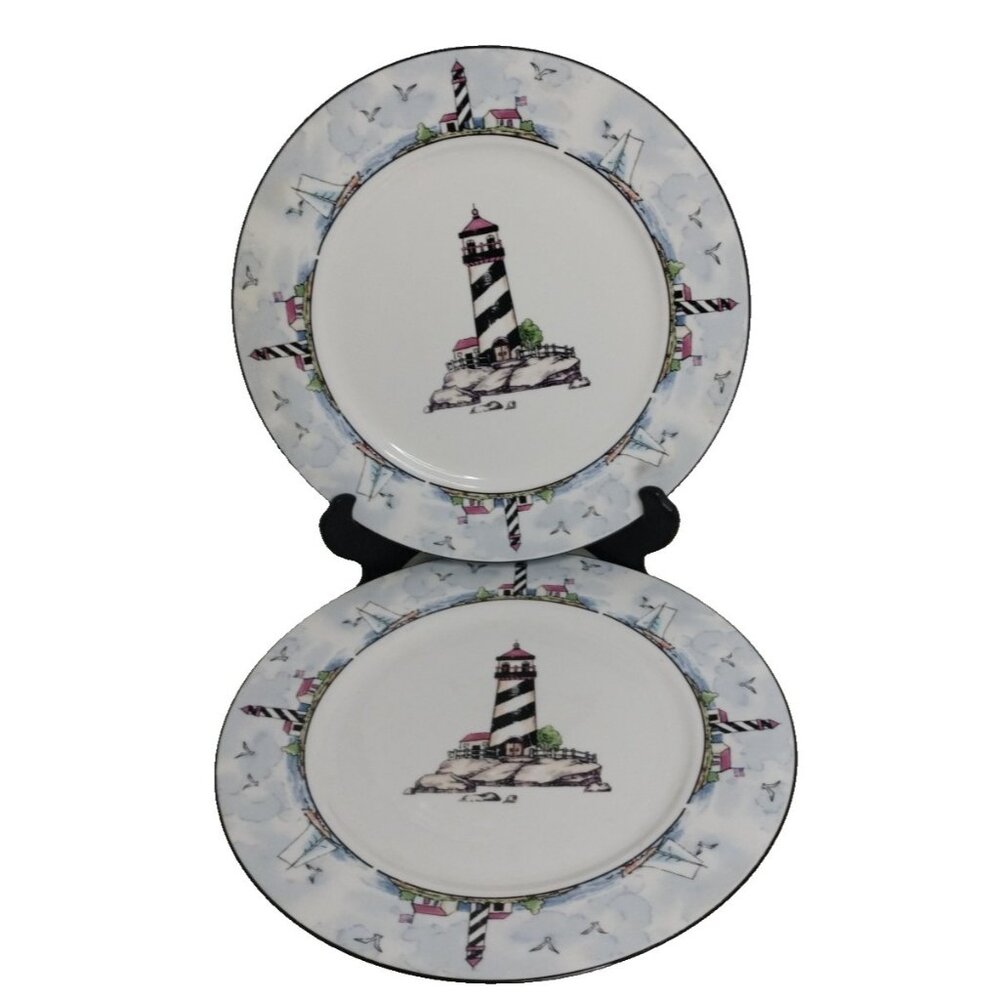 2 pc Home Trends Lighthouse Dinner Plates 10.5" dinnerware